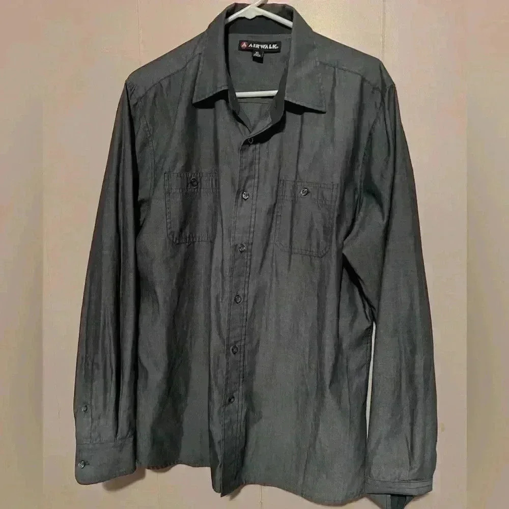 Men's Airwalk Sz XL Steel Gray Long Sleeve Button Down Dress Shirt